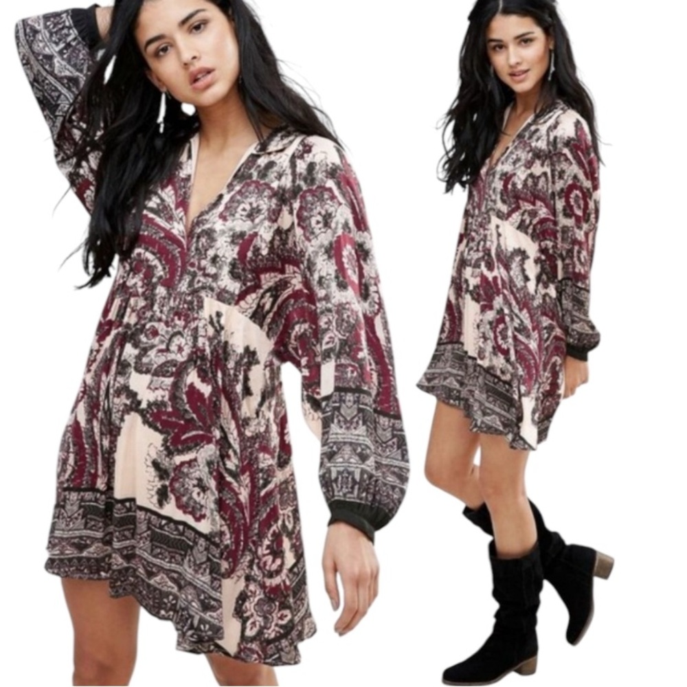 Free People Say You Love Me Paisley Boho Mini Dress XS
